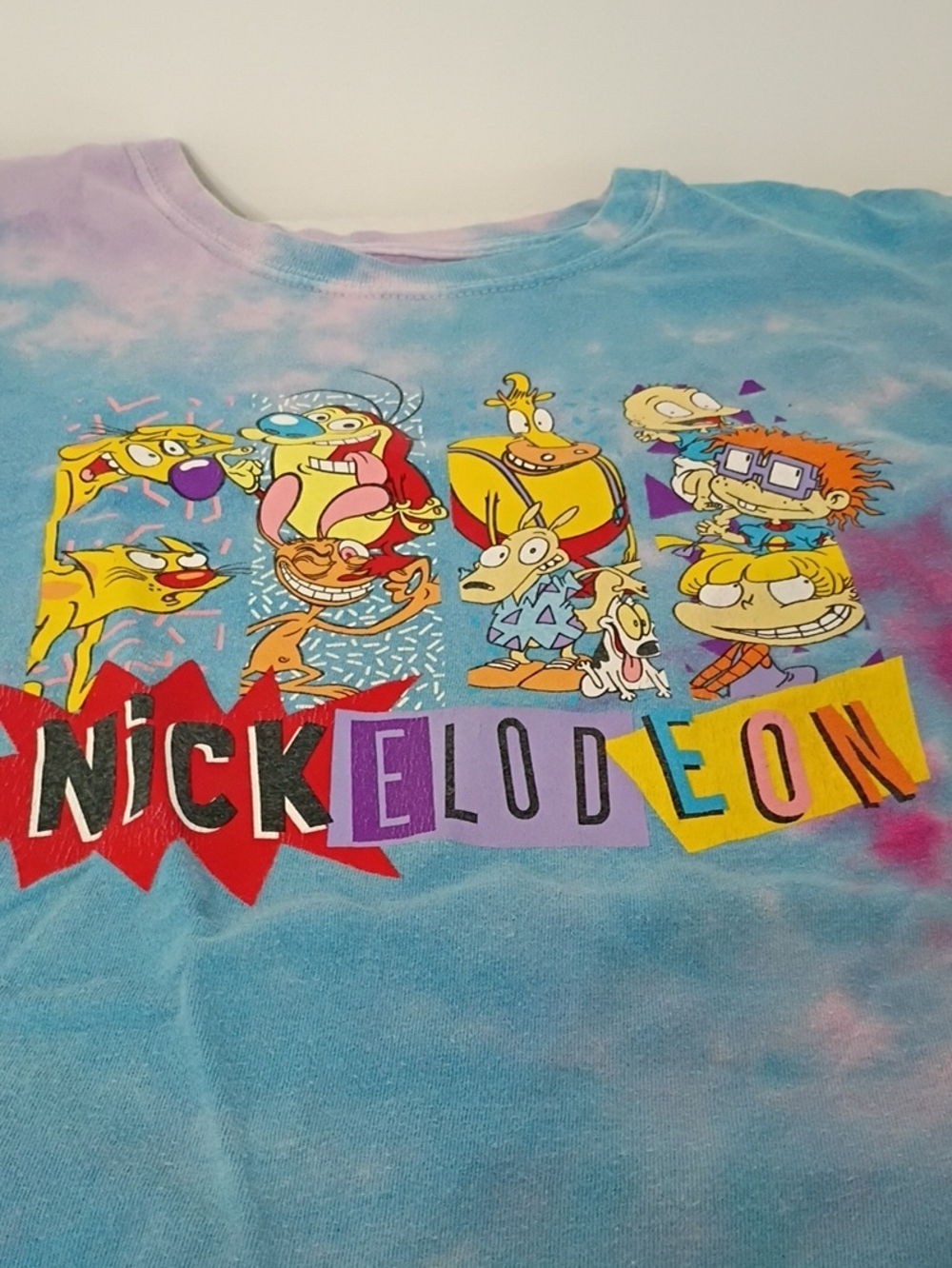 Nickelodeon Tie-Dye Crewneck Tee in Blue & Purple with Classic Characters